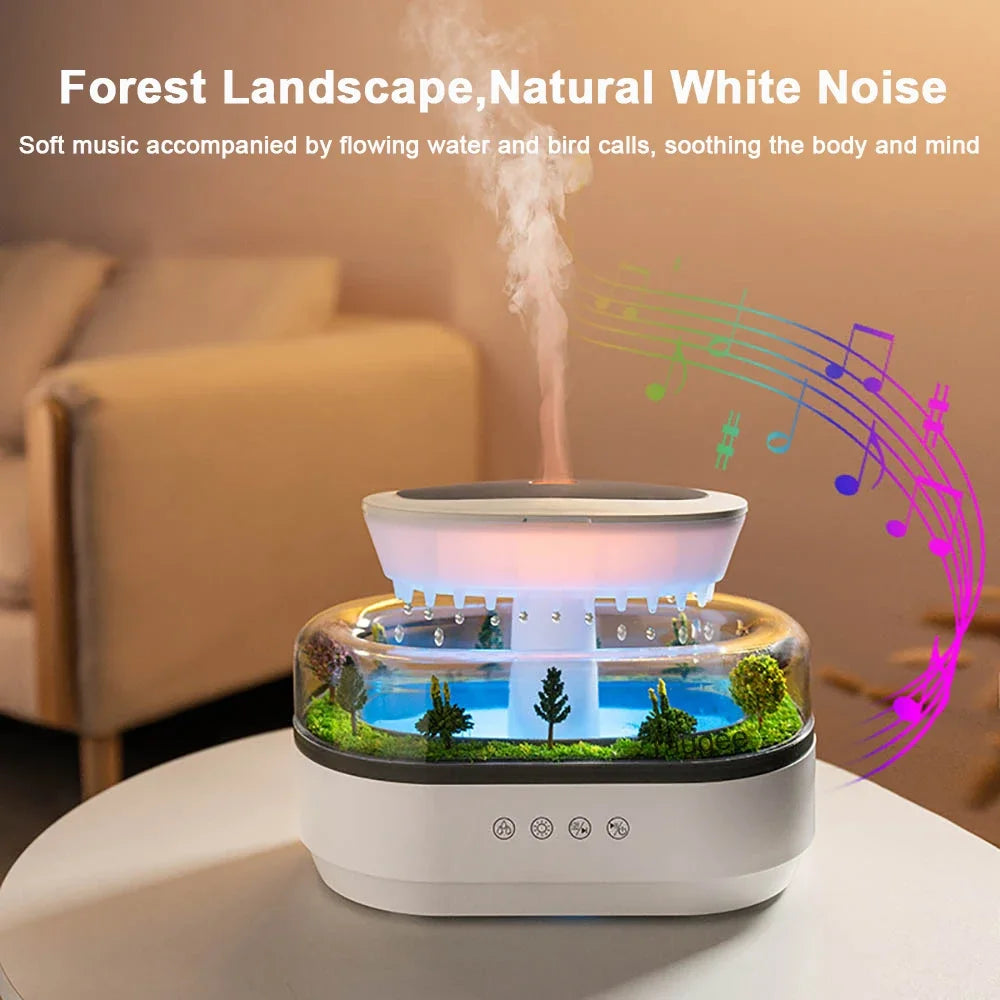 Aroma Raindrop Humidifier – Colorful Atmosphere Light with White Noise, Music & Essential Oil Diffuser for Home - SORAVA