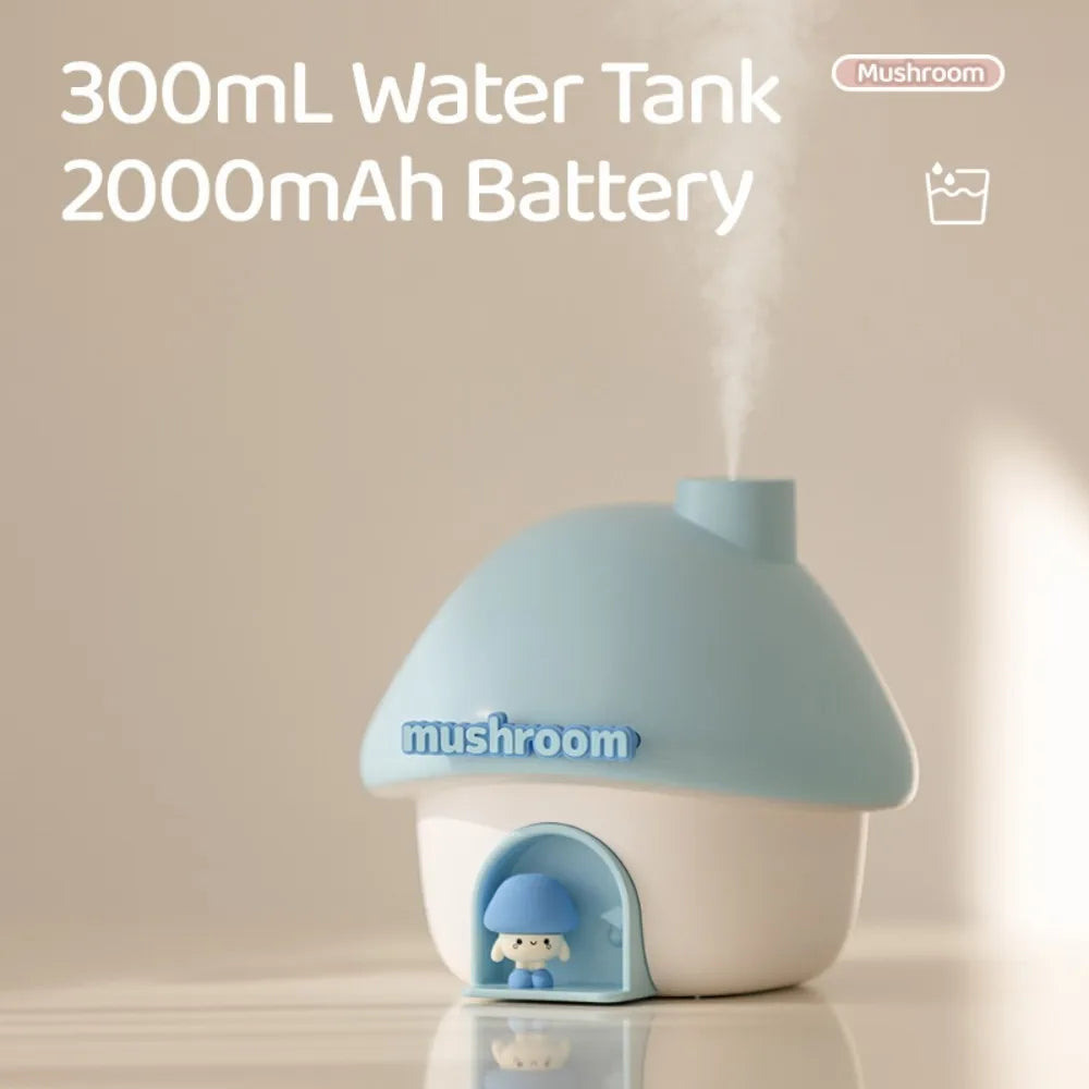 Mini Cartoon Mushroom Air Humidifier – 300ml Ultrasonic Essential Oil Diffuser with Colorful LED Lights for Home - SORAVA