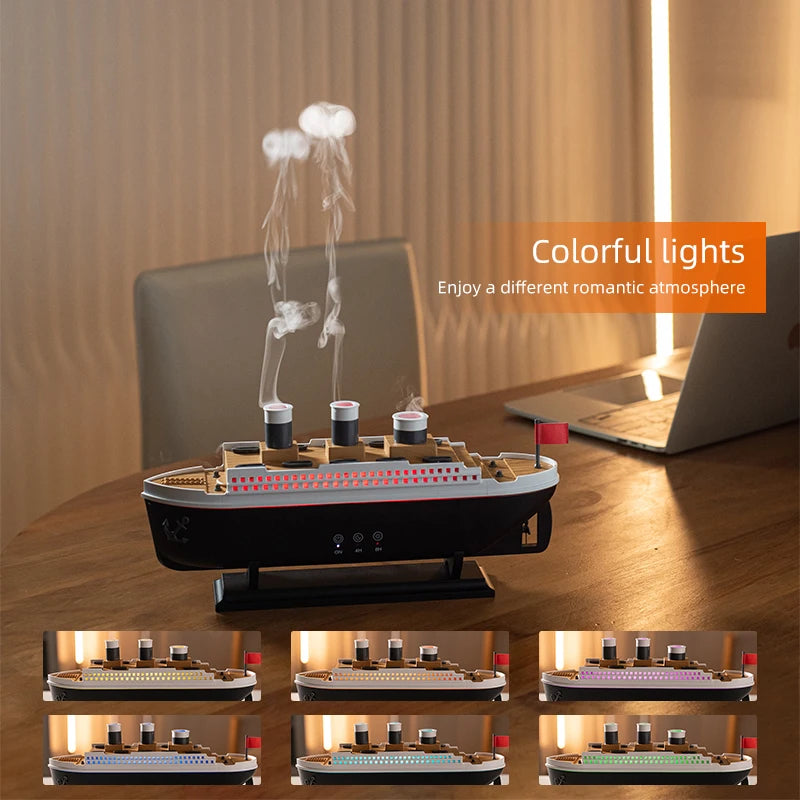 250ml Titanic Ship Air Humidifier – Jellyfish Smoke Ring Essential Oil Diffuser for Home Decoration & Aromatherapy - SORAVA