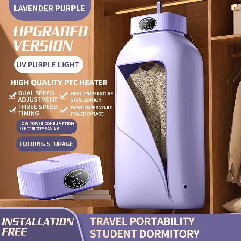 Foldable Electric Clothes Dryer – Portable 600W Travel Warm Air Laundry Dryer with Smart Drying & UV Sterilization, 110V/220V - SORAVA