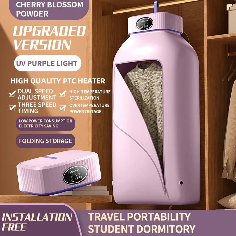 Foldable Electric Clothes Dryer – Portable 600W Travel Warm Air Laundry Dryer with Smart Drying & UV Sterilization, 110V/220V - SORAVA