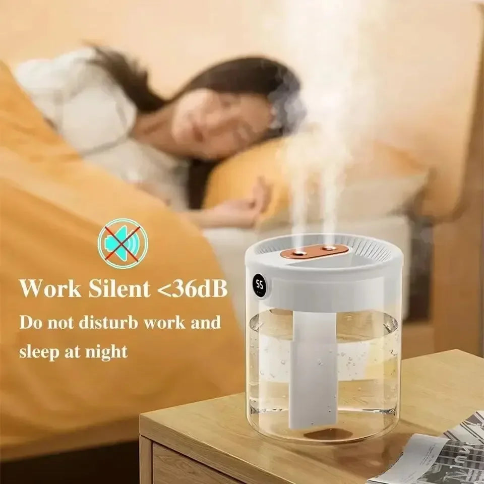 Dual Spray USB Humidifier – 2L Large Capacity Quiet Mini Diffuser with LED Display & Night Light for Home, Bedroom & Office - SORAVA