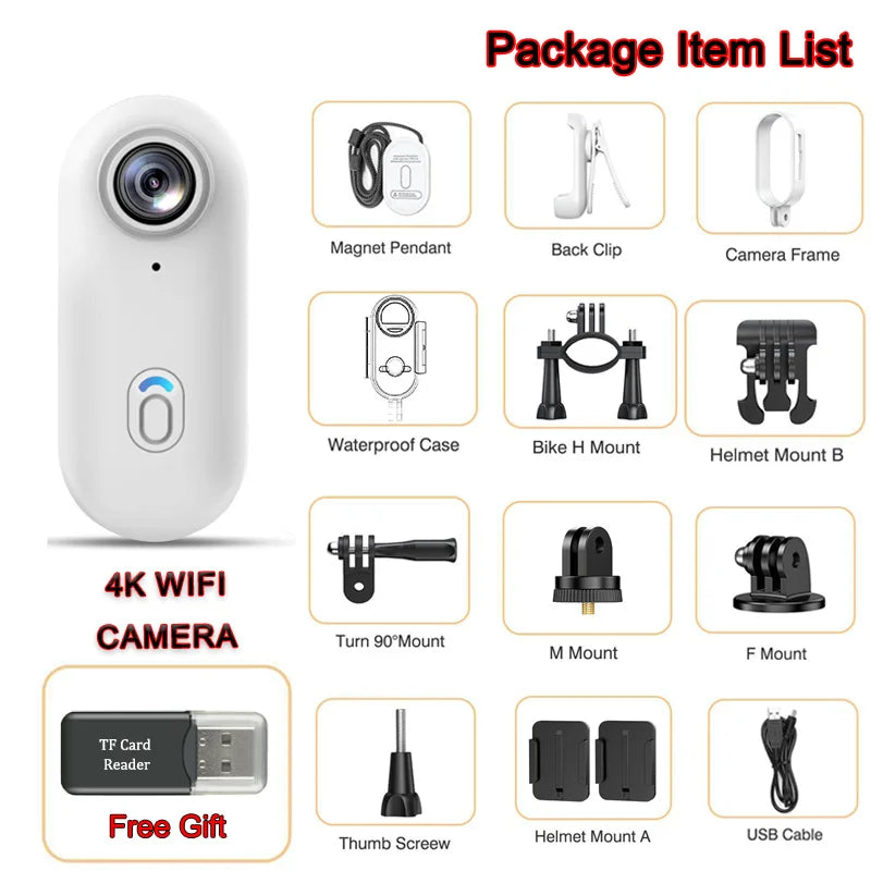 Pocket 4K Mini Camera – Magnetic Wearable Action Cam with Waterproof Case, WiFi, for Cycling, Vlogging & Home Use - SORAVA