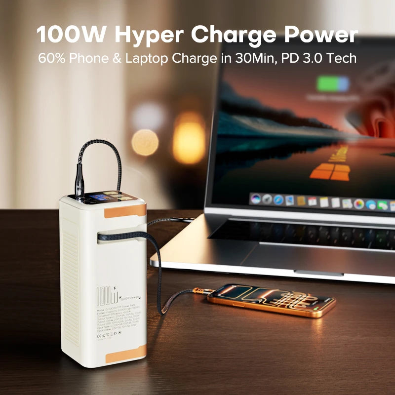 50000mAh Portable Power Bank – 100W PD Fast Charging, Large Capacity Battery for Phones & Laptops