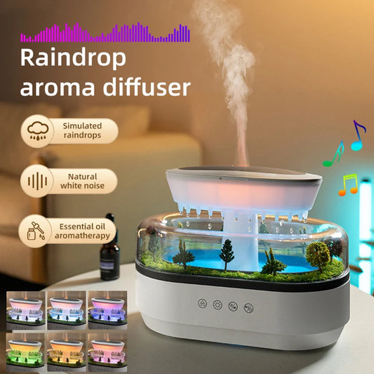 Aroma Raindrop Humidifier – Colorful Atmosphere Light with White Noise, Music & Essential Oil Diffuser for Home - SORAVA