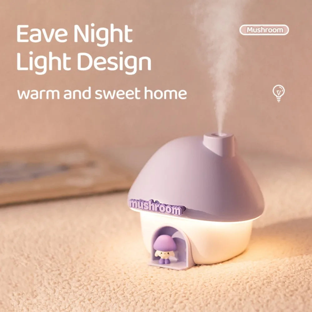 Mini Cartoon Mushroom Air Humidifier – 300ml Ultrasonic Essential Oil Diffuser with Colorful LED Lights for Home - SORAVA