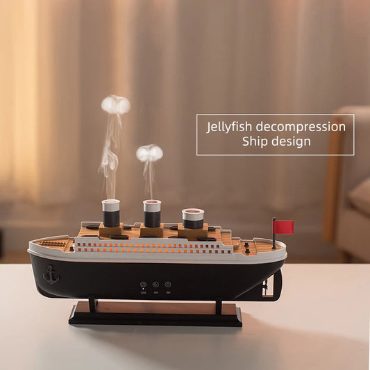 250ml Titanic Ship Air Humidifier – Jellyfish Smoke Ring Essential Oil Diffuser for Home Decoration & Aromatherapy - SORAVA