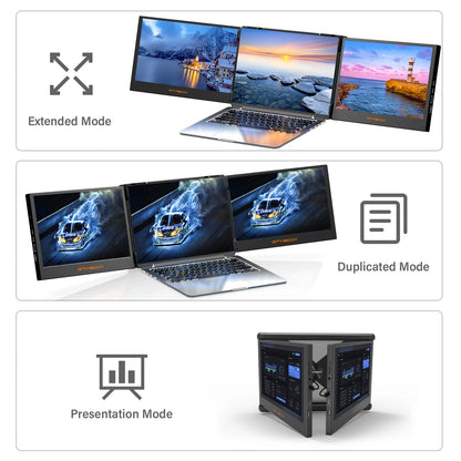 11.6” Portable Extender Monitor – FHD 1080p IPS Display, Triple/Dual Screen Foldable Setup for 13–17.3” Laptops