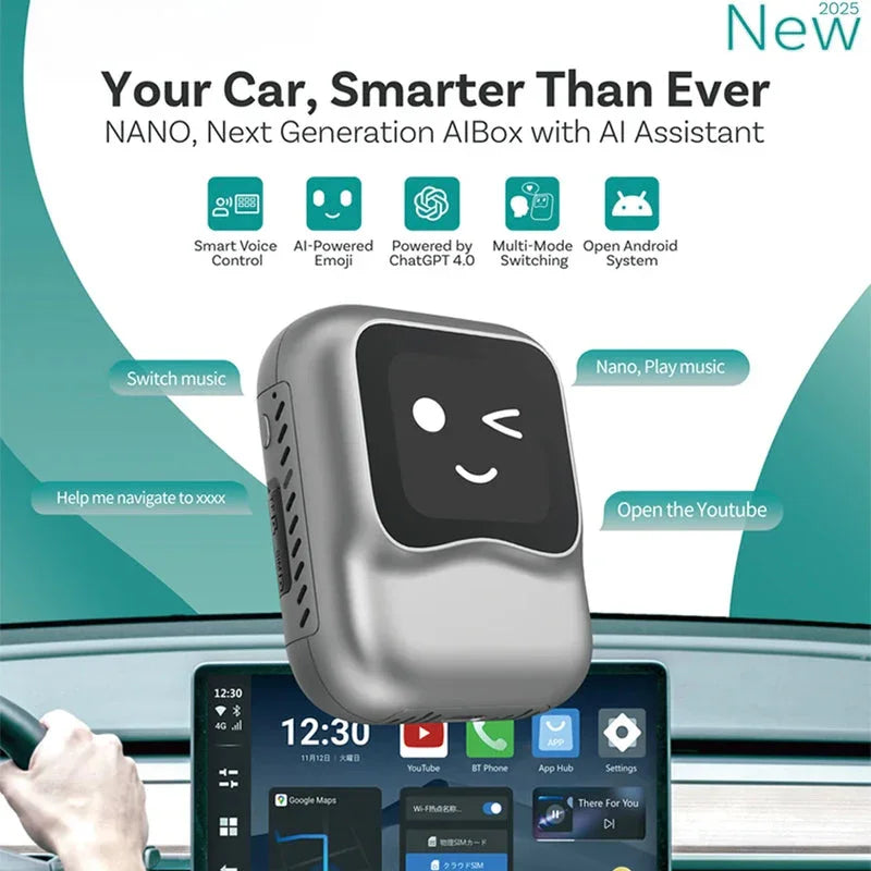 Nano CarPlay AI Box – Wireless Voice Control, Android Auto QCM6225, 8G+128G, Android 13 TV Box for YouTube, Netflix, Play Store - SORAVA