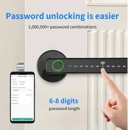 Tuya Smart Fingerprint Door Lock – Electronic Indoor Lock with Password, Key, App & Bluetooth Unlock for Bedroom or Bathroom - SORAVA