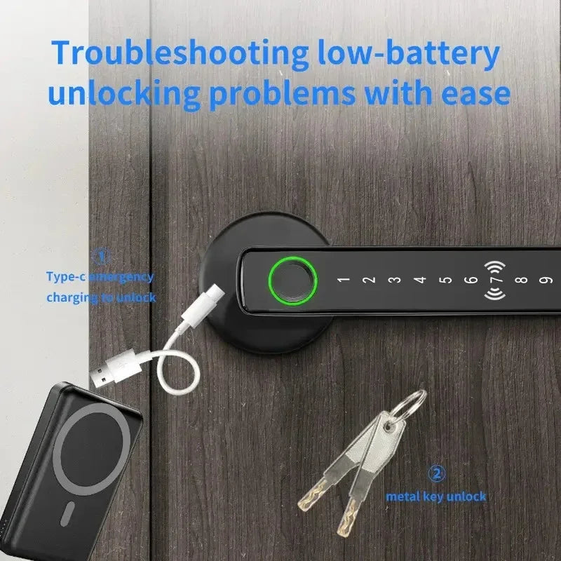 Tuya Smart Fingerprint Door Lock – Electronic Indoor Lock with Password, Key, App & Bluetooth Unlock for Bedroom or Bathroom - SORAVA