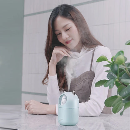 300ML Cute Cat Air Humidifier – Ultra-Silent USB Aromatherapy Mist Spray for Office, Bedroom, Car & Home with LED Cool Mist - SORAVA