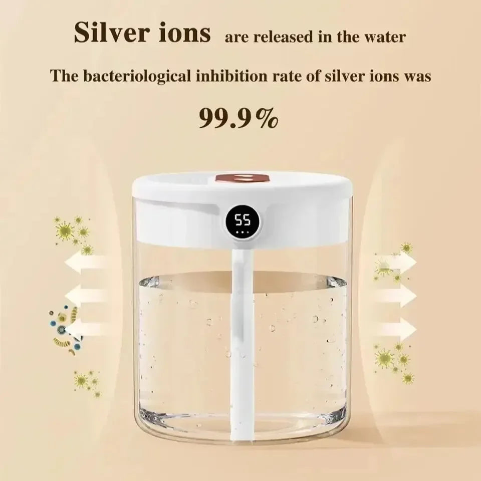 Dual Spray USB Humidifier – 2L Large Capacity Quiet Mini Diffuser with LED Display & Night Light for Home, Bedroom & Office - SORAVA