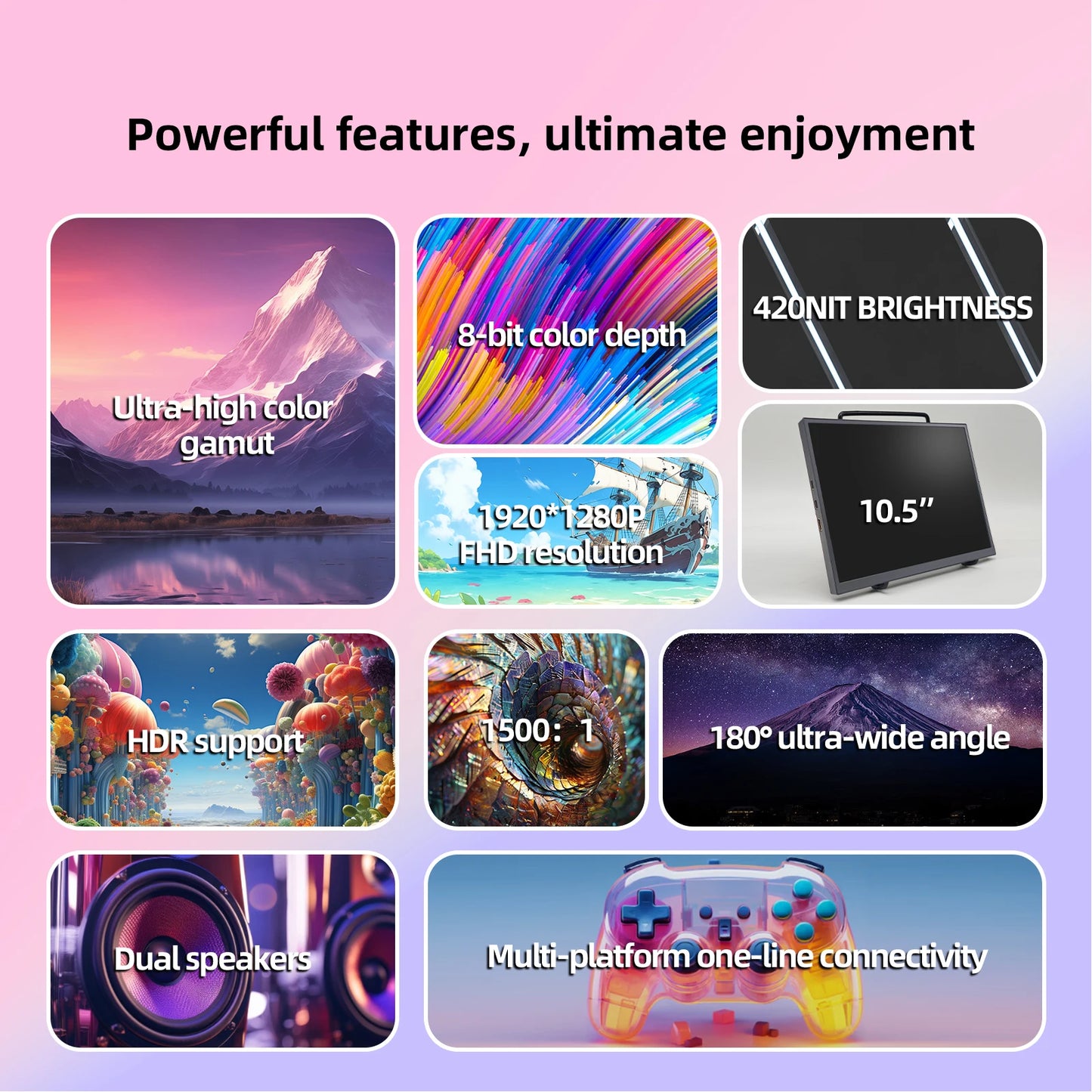 ClarityPro 10.5" Portable Monitor – 1280P FHD, 100% sRGB, 15:10 Low Blue Light Display for Laptop, PC, Xbox, PS4/PS5, Switch & Smartphone