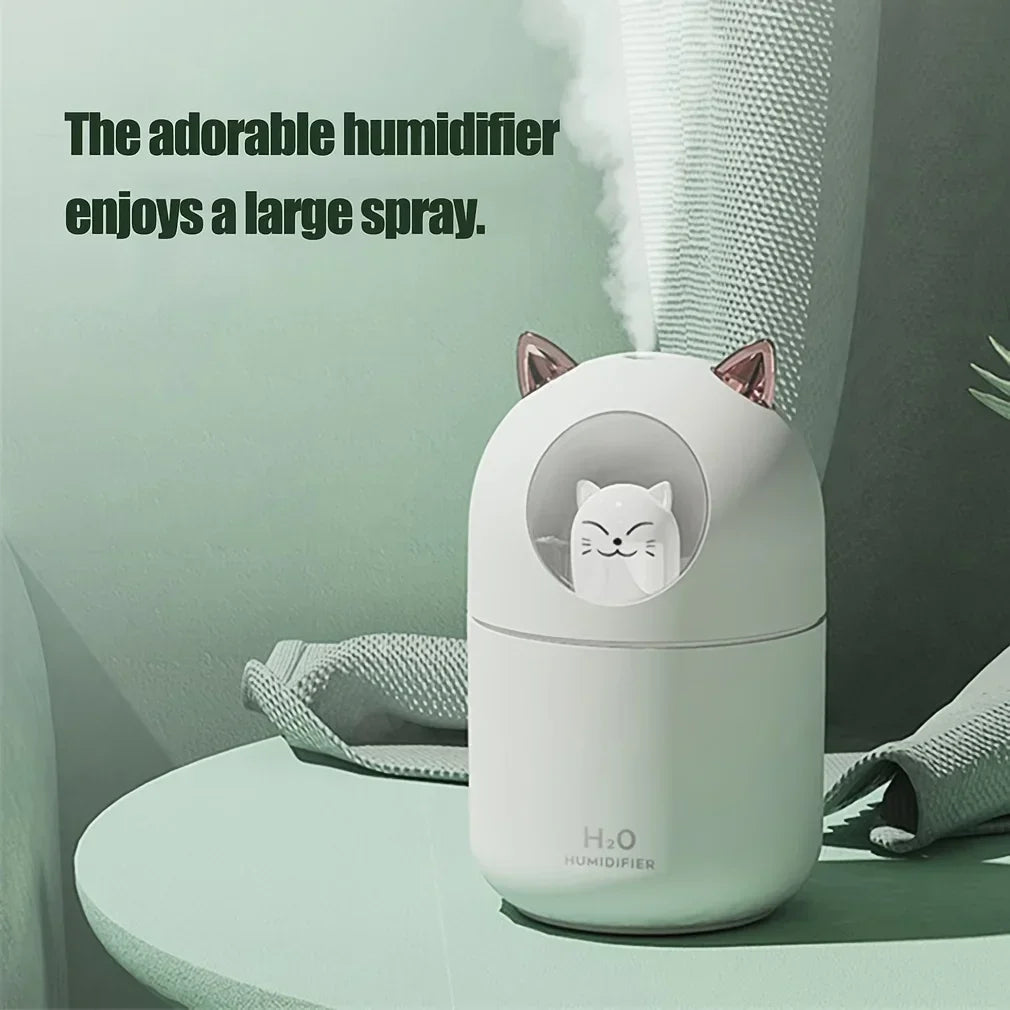 300ML Cute Cat Air Humidifier – Ultra-Silent USB Aromatherapy Mist Spray for Office, Bedroom, Car & Home with LED Cool Mist - SORAVA