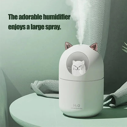 300ML Cute Cat Air Humidifier – Ultra-Silent USB Aromatherapy Mist Spray for Office, Bedroom, Car & Home with LED Cool Mist - SORAVA