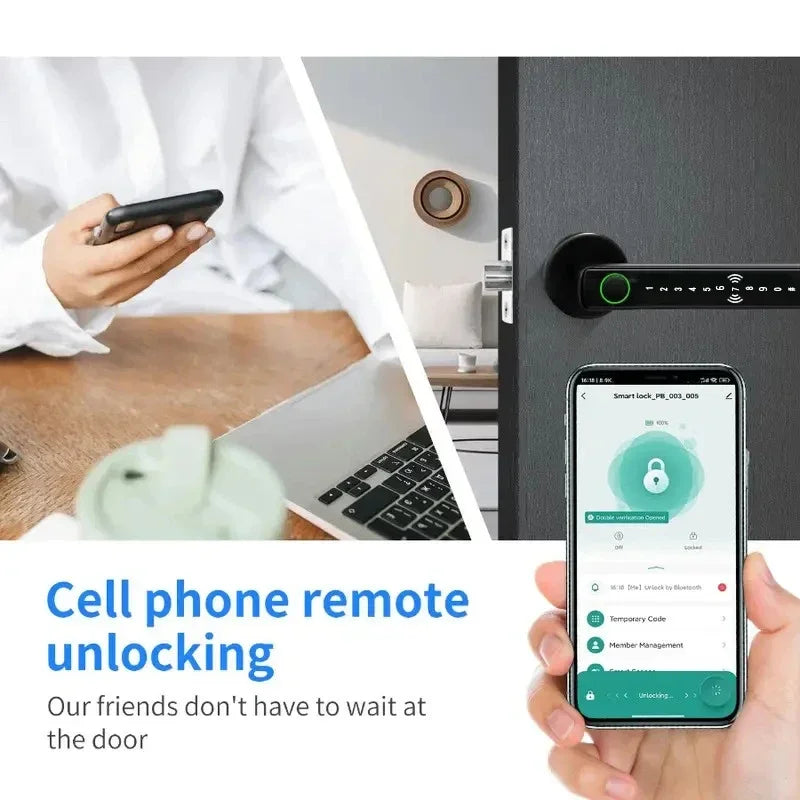 Tuya Smart Fingerprint Door Lock – Electronic Indoor Lock with Password, Key, App & Bluetooth Unlock for Bedroom or Bathroom - SORAVA