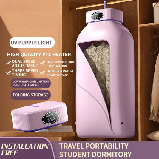 Foldable Electric Clothes Dryer – Portable 600W Travel Warm Air Laundry Dryer with Smart Drying & UV Sterilization, 110V/220V - SORAVA